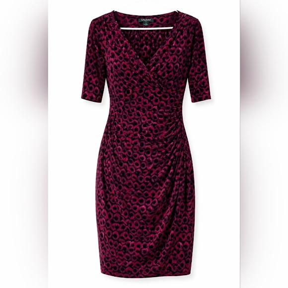Lauren Ralph Lauren Dresses & Skirts - Ralph Lauren Vintage 90s Sheath Dress Burgundy Abstract Print Midi